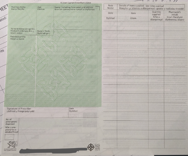 A prescription with a grid to log the frequency of dispensing, each time a dose is dispensed to the patient it would be signed by the pharmacist (and often the administration would be observed).